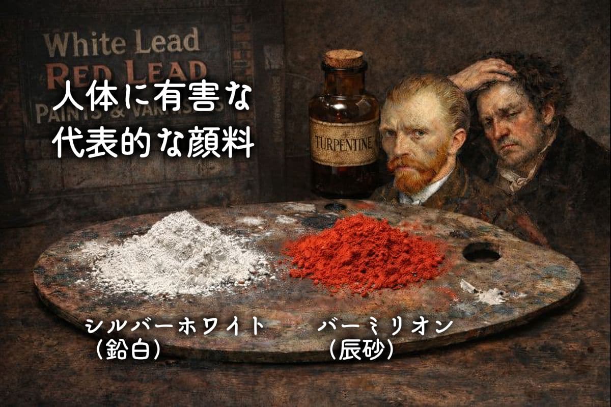 人体に有害な代表的な顔料（鉛白と辰砂）